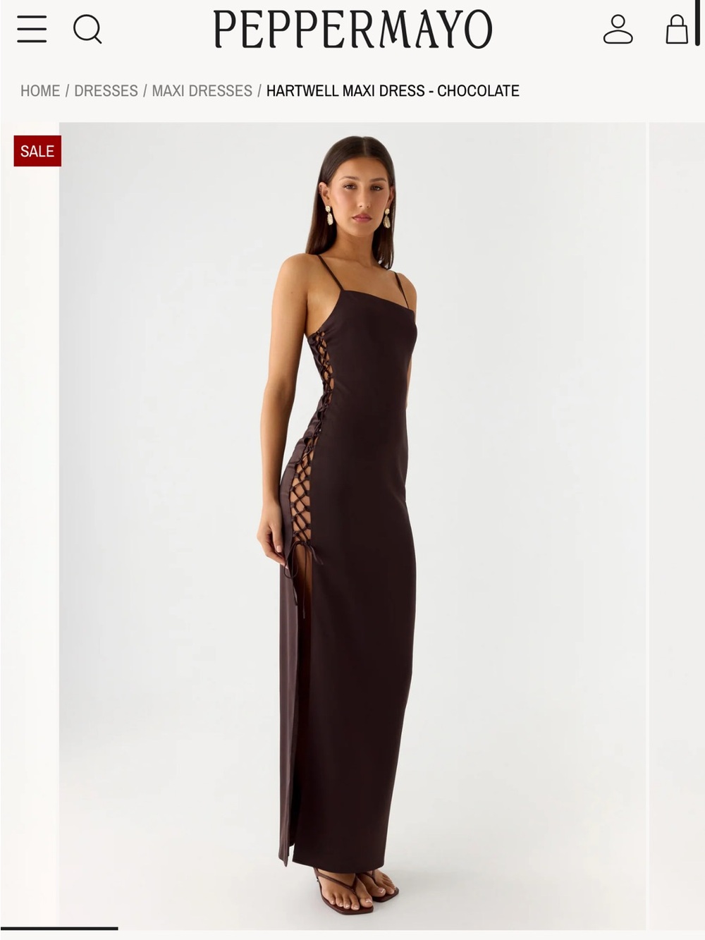 Peppermayo Chocolate Lace-Up Side Maxi Dress